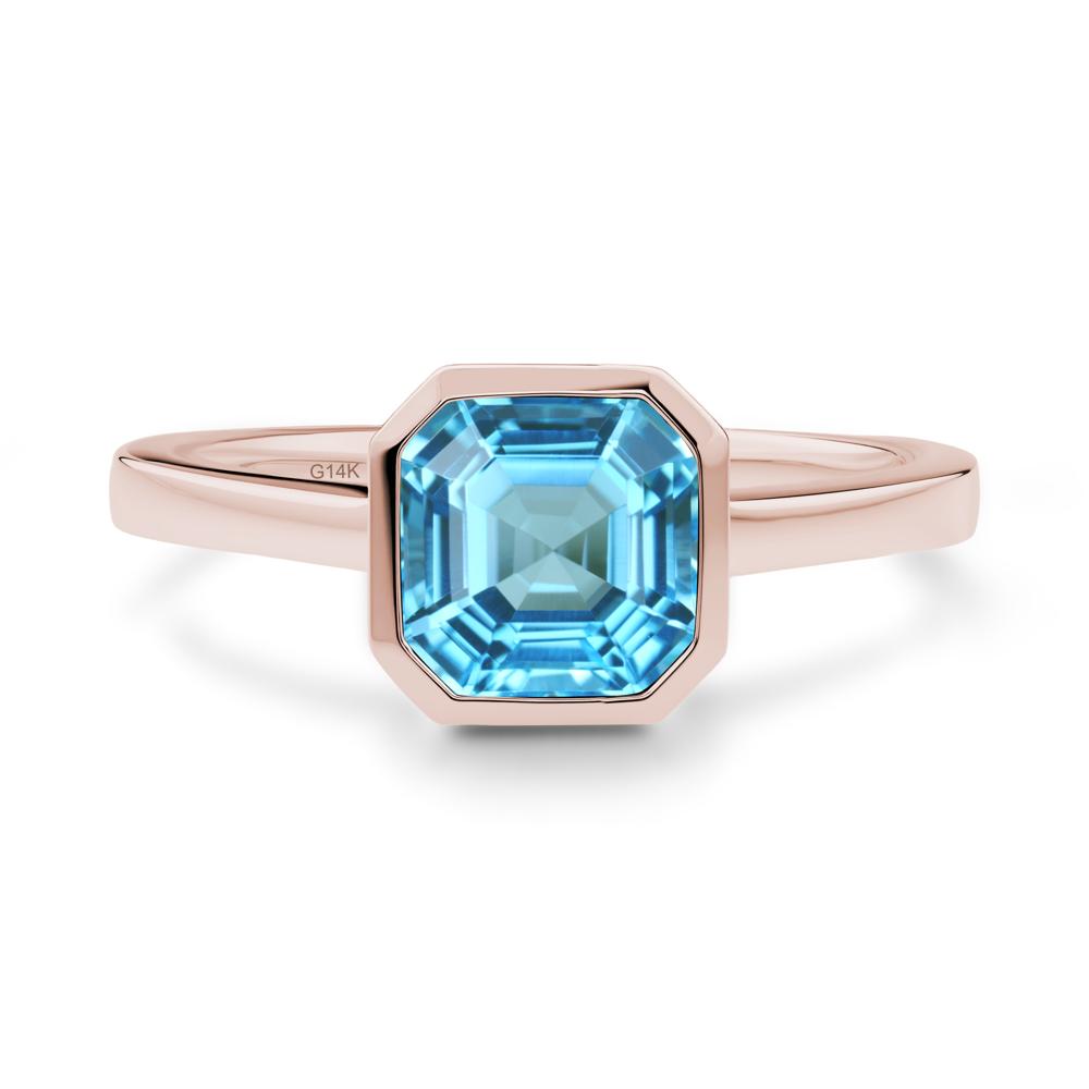 Swiss Blue Topaz Asscher Bezel Ring - LUO Jewelry #metal_14k rose gold