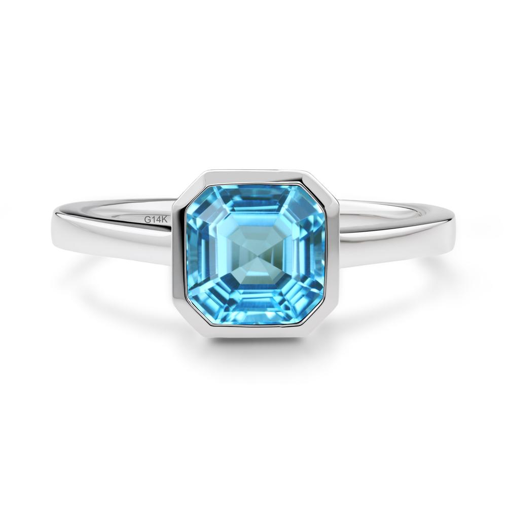 Swiss Blue Topaz Asscher Bezel Ring - LUO Jewelry #metal_14k white gold