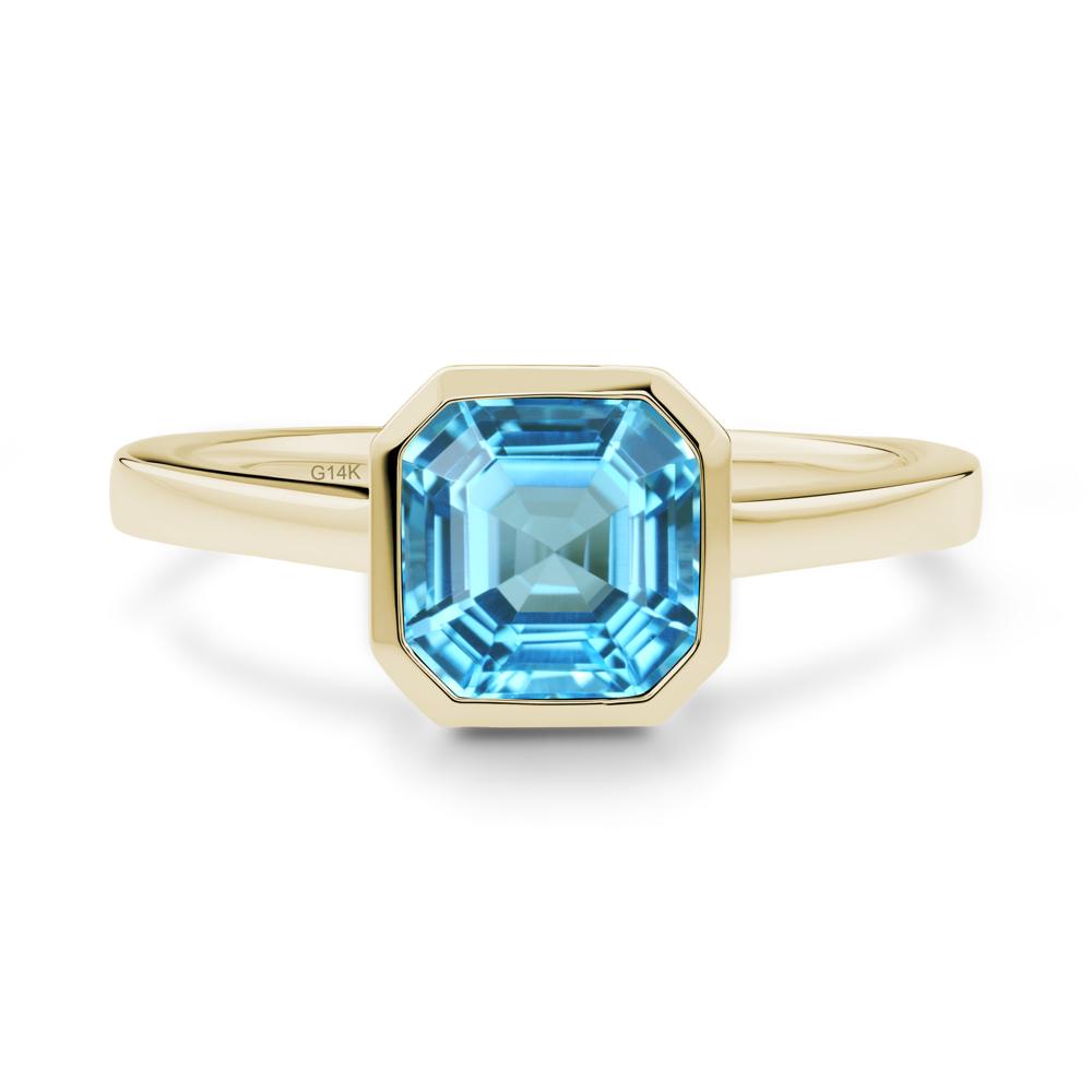 Swiss Blue Topaz Asscher Bezel Ring - LUO Jewelry #metal_14k yellow gold