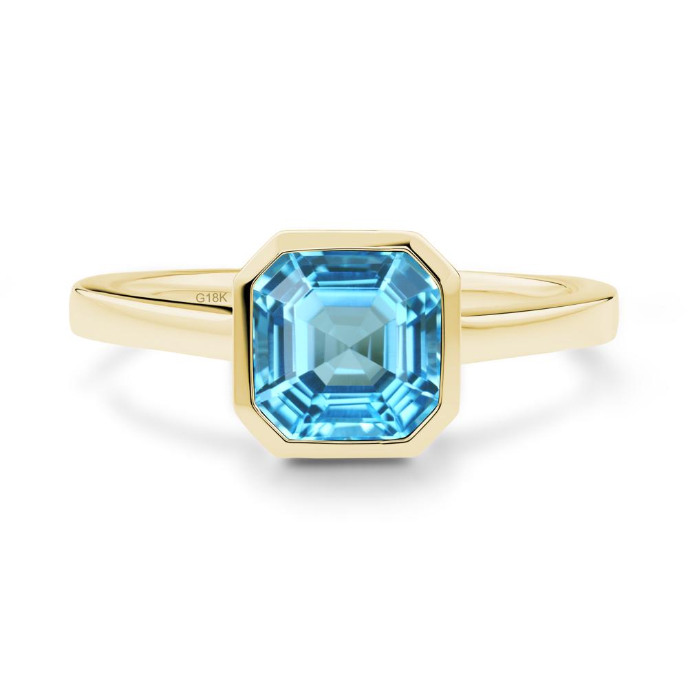 Swiss Blue Topaz Asscher Bezel Ring - LUO Jewelry #metal_18k yellow gold