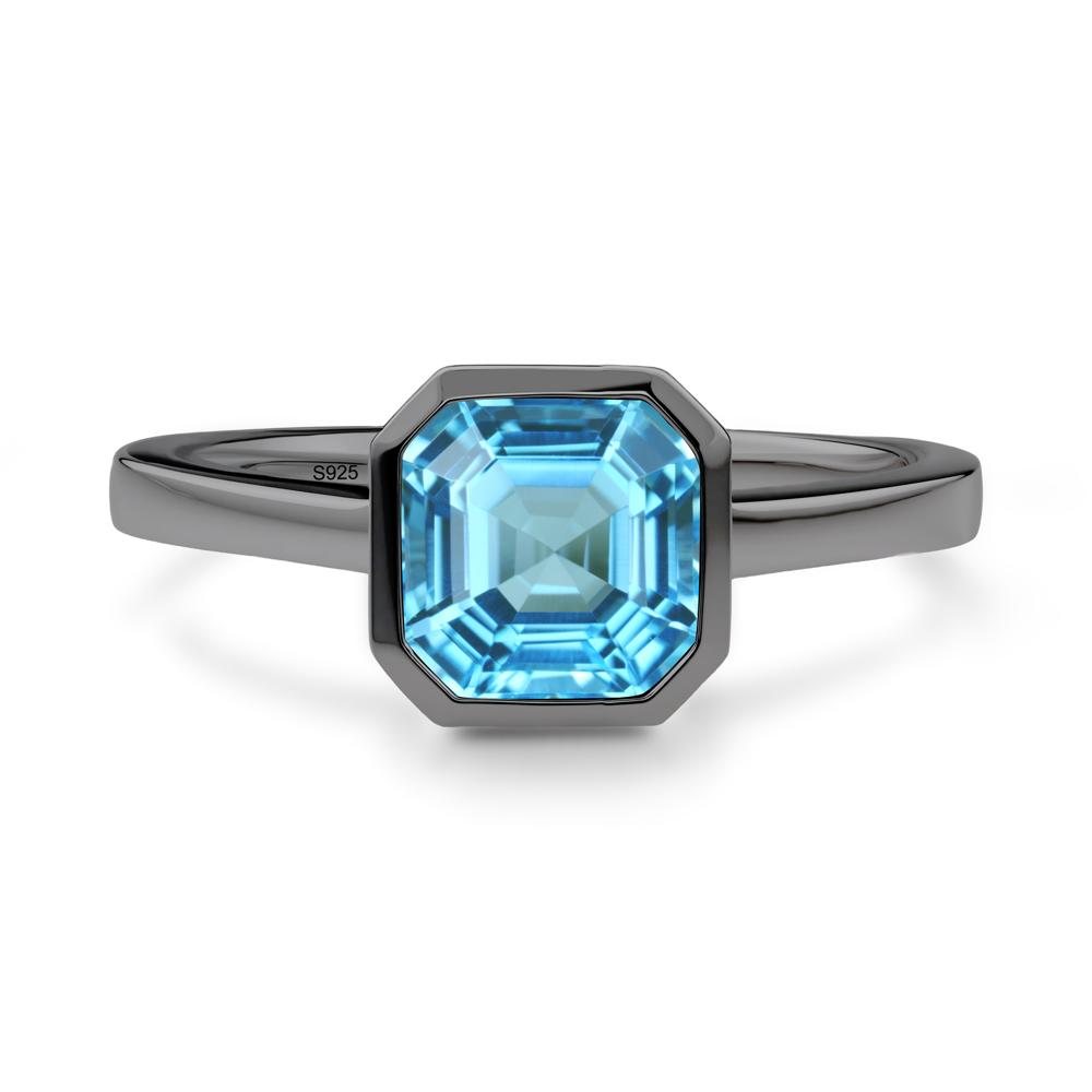 Swiss Blue Topaz Asscher Bezel Ring - LUO Jewelry #metal_black finish sterling silver