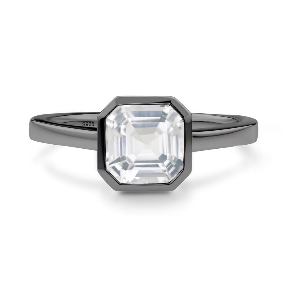 White Topaz Asscher Bezel Ring - LUO Jewelry #metal_black finish sterling silver