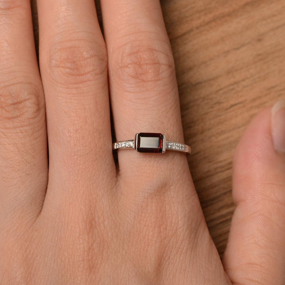Half Bezel East West Garnet Ring | LUO Jewelry