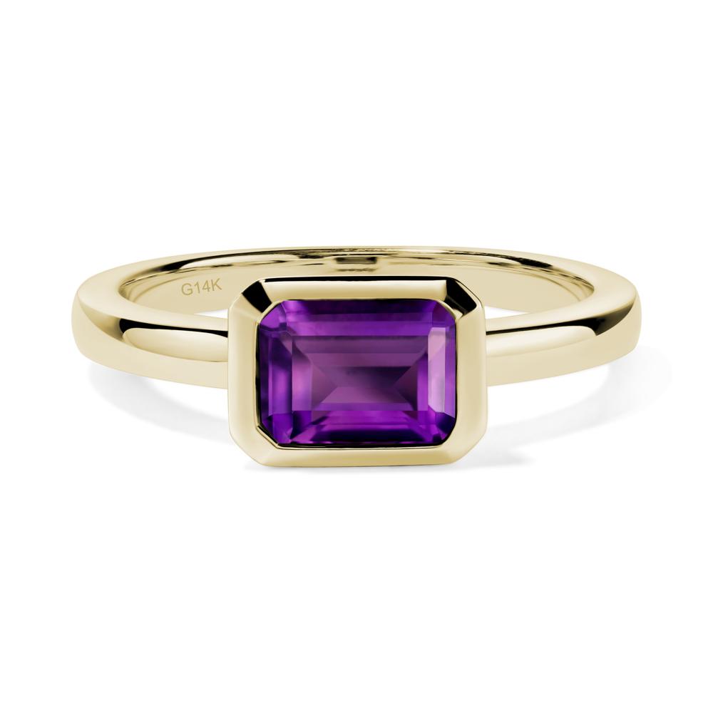 Amethyst Bezel Emerald Cut Engagement Ring - LUO Jewelry #metal_14k yellow gold