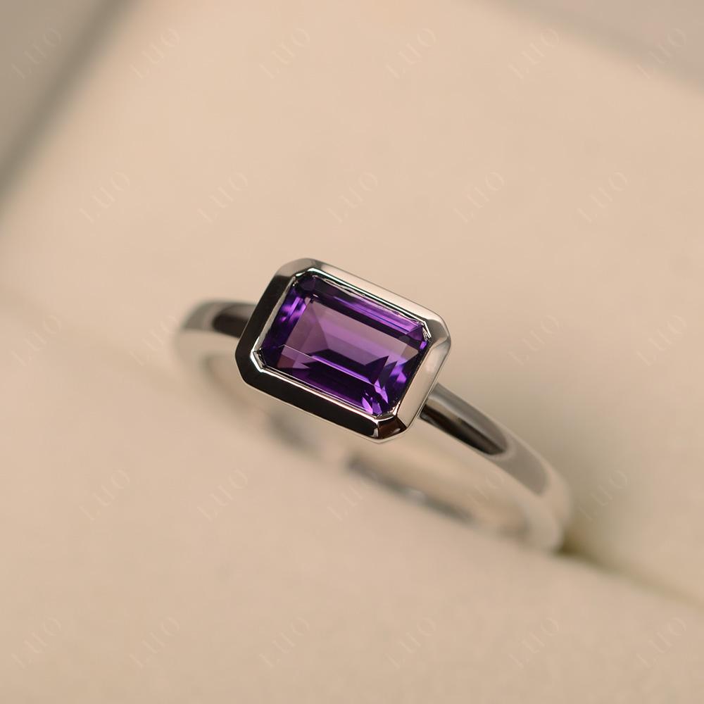 Amethyst Bezel Emerald Cut Engagement Ring - LUO Jewelry
