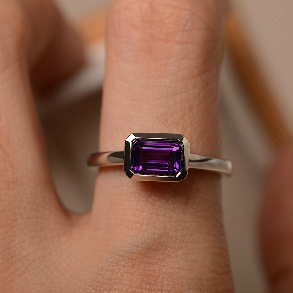 Amethyst Bezel Emerald Cut Engagement Ring - LUO Jewelry