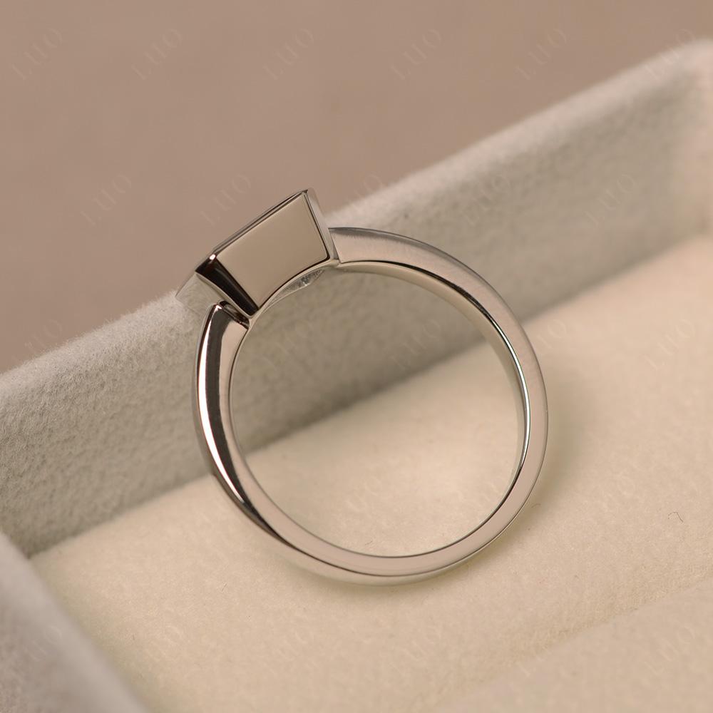 East West Emerald Cut Aquamarine Bezel Ring - LUO Jewelry