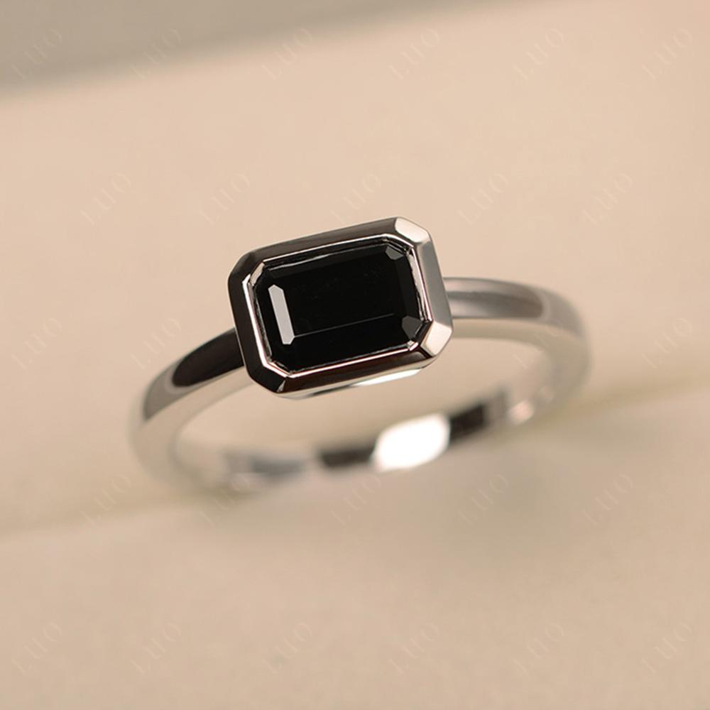 Black Spinel Bezel Emerald Cut Engagement Ring - LUO Jewelry