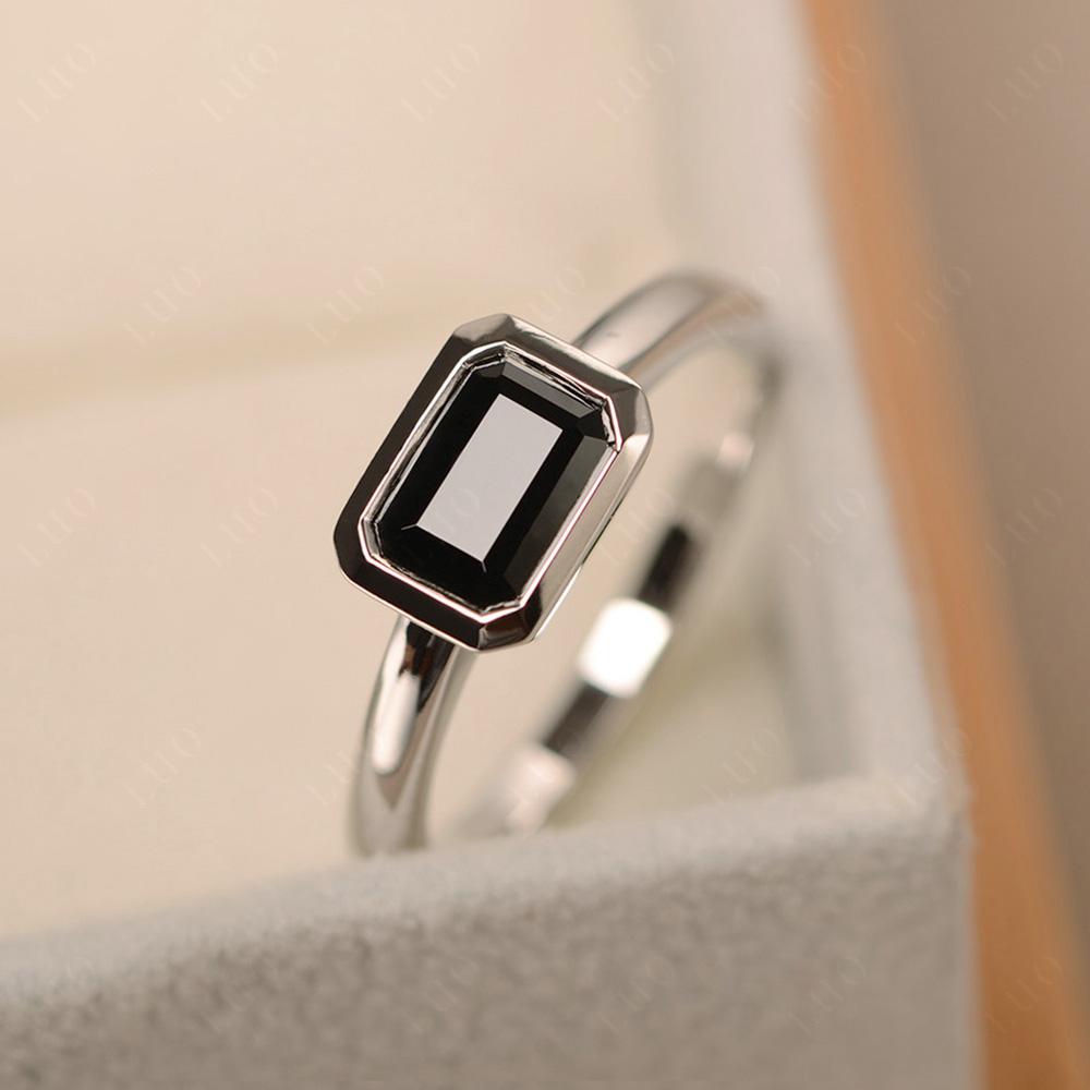 Black Spinel Bezel Emerald Cut Engagement Ring - LUO Jewelry