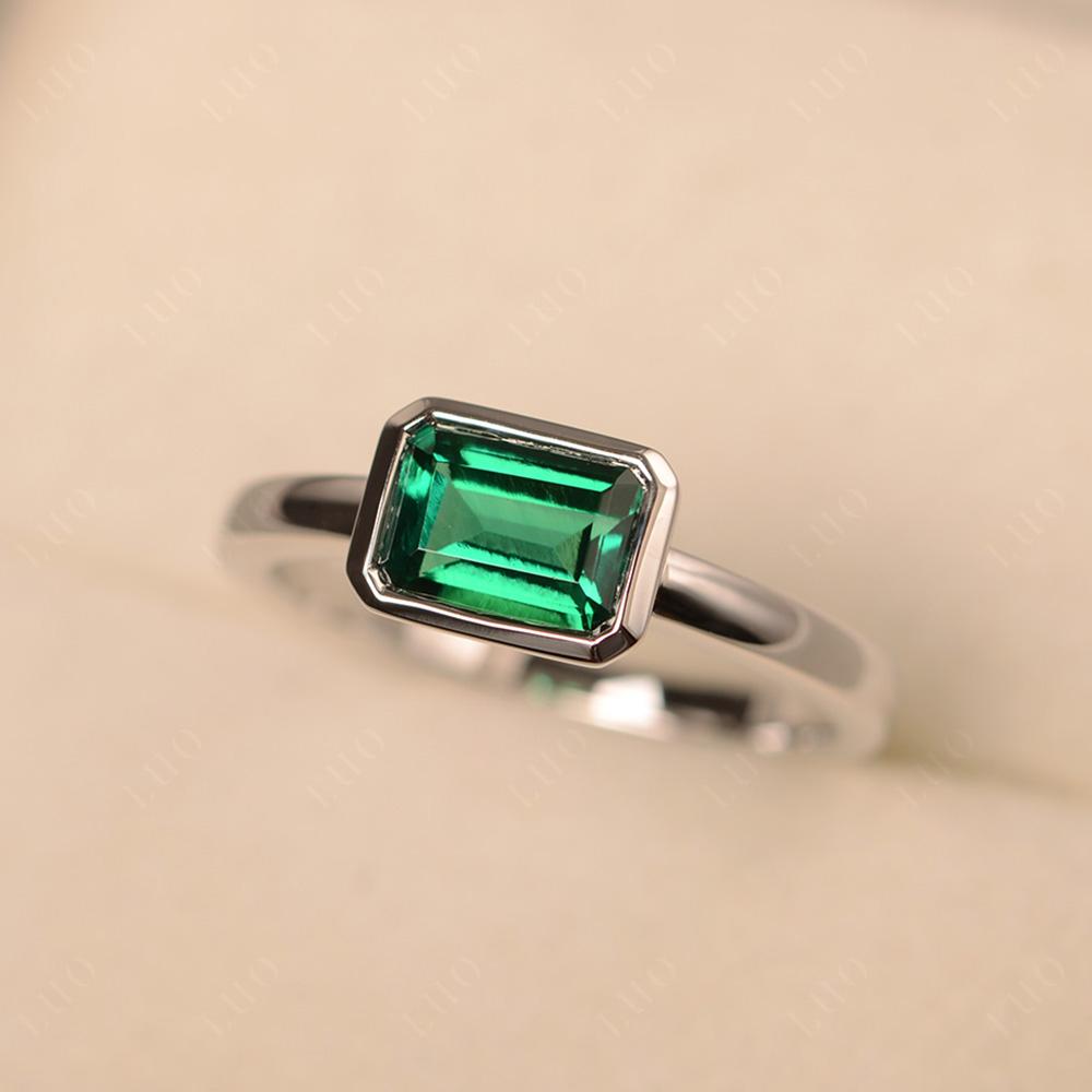 Emerald Bezel Emerald Cut Engagement Ring - LUO Jewelry