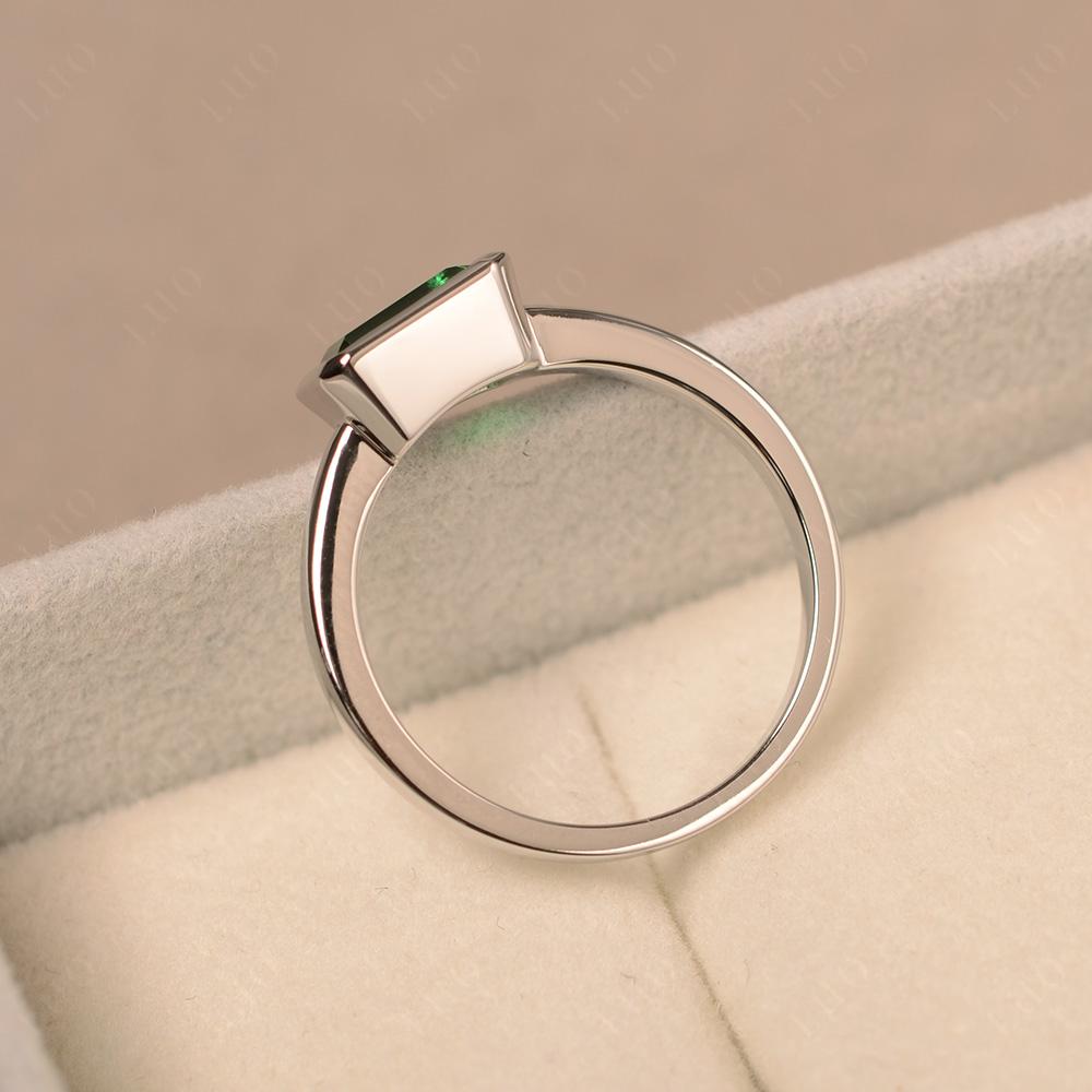 Emerald Bezel Emerald Cut Engagement Ring - LUO Jewelry