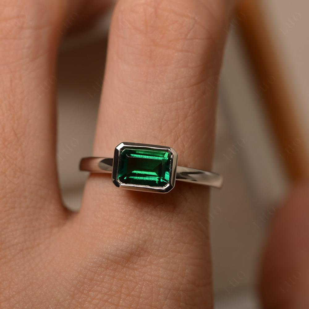 Emerald Bezel Emerald Cut Engagement Ring - LUO Jewelry