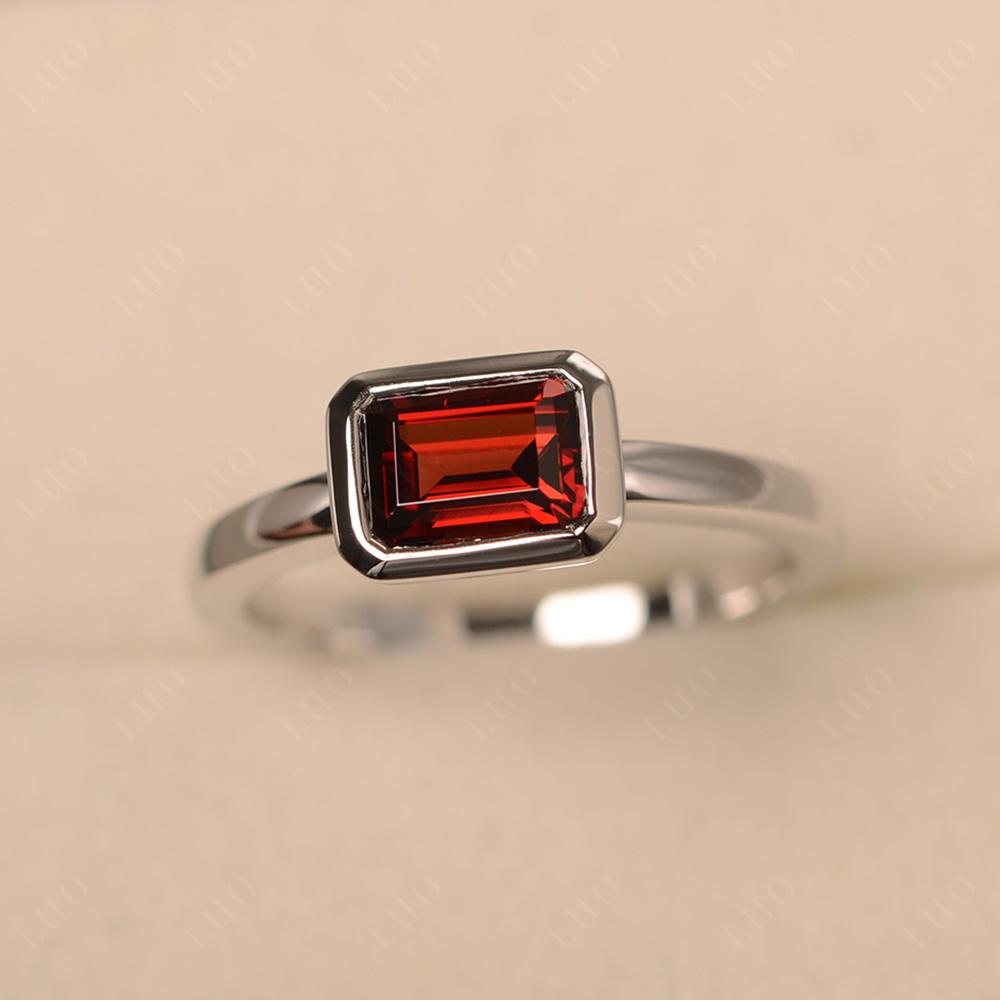 East West Emerald Cut Garnet Bezel Ring - LUO Jewelry