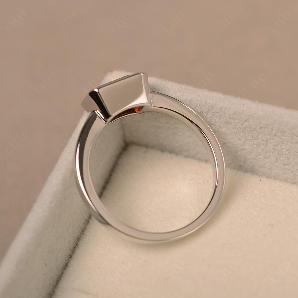 East West Emerald Cut Garnet Bezel Ring - LUO Jewelry