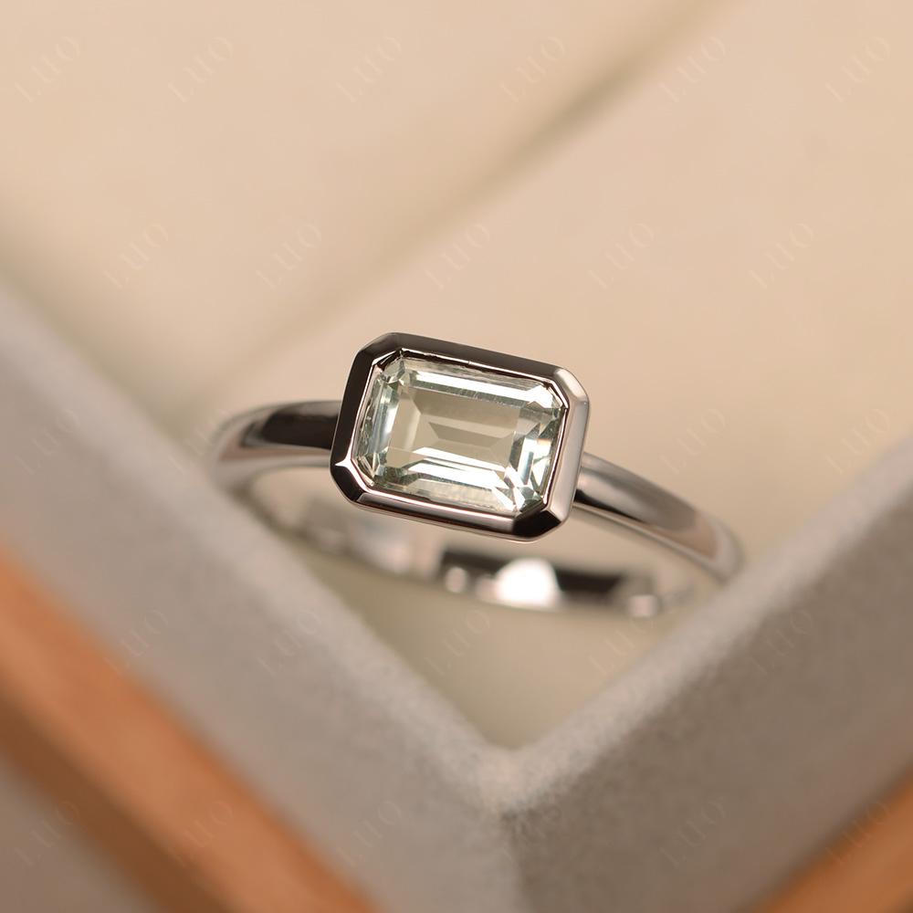 Green Amethyst Bezel Emerald Cut Engagement Ring - LUO Jewelry