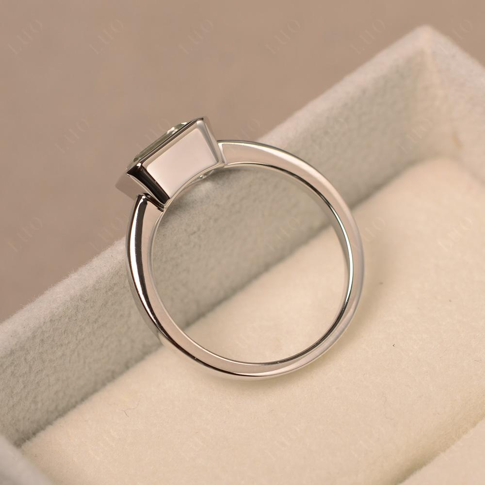 Green Amethyst Bezel Emerald Cut Engagement Ring - LUO Jewelry