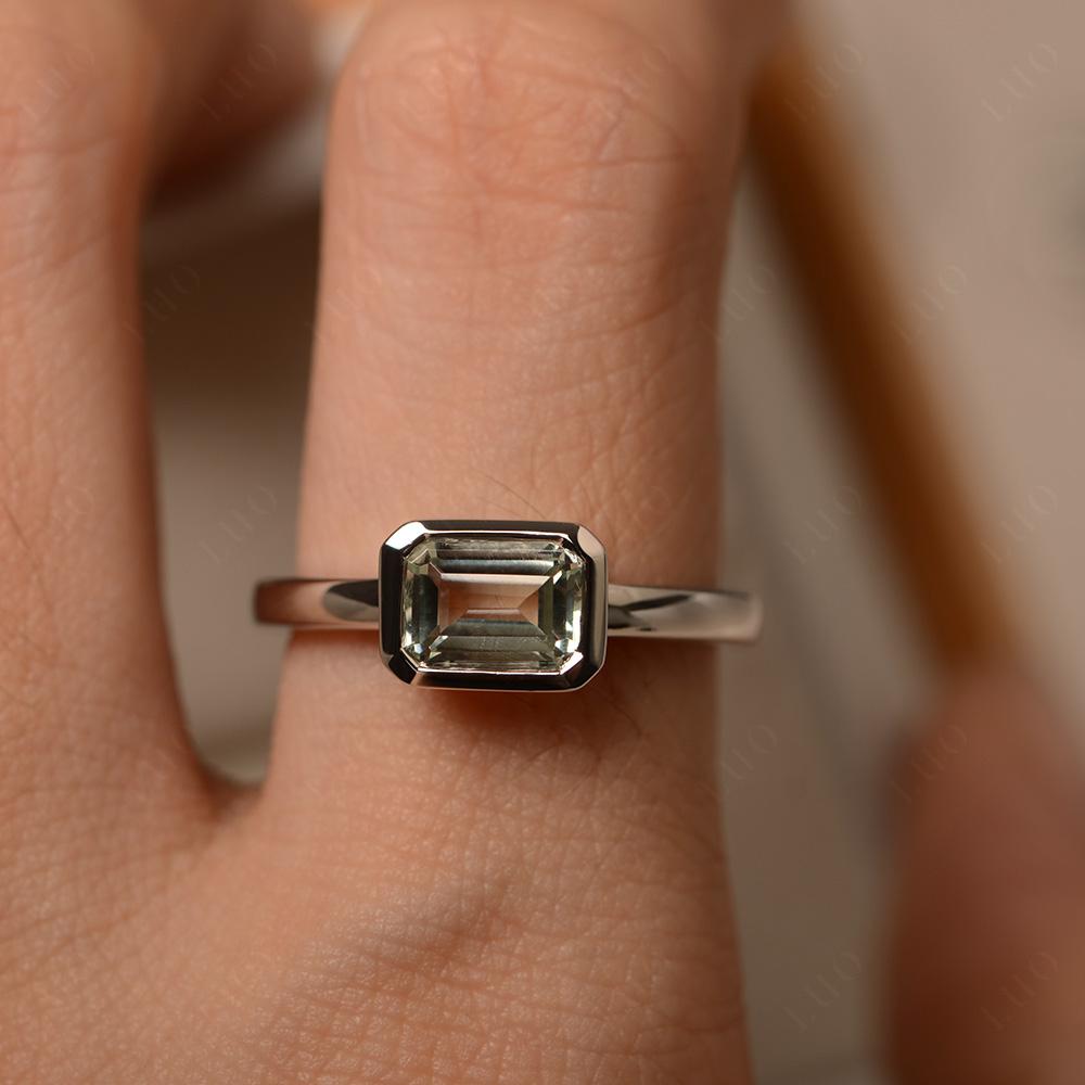 Green Amethyst Bezel Emerald Cut Engagement Ring - LUO Jewelry