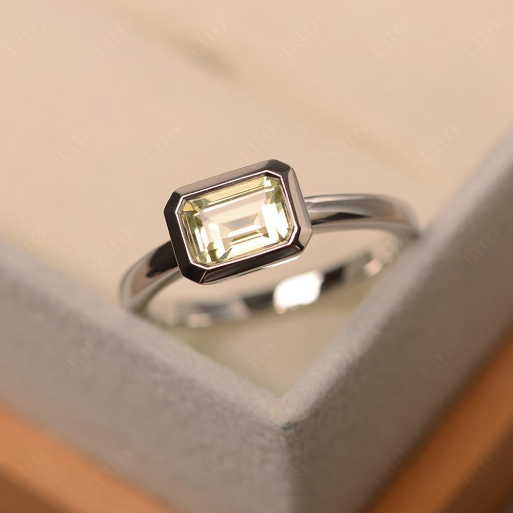East West Emerald Cut Lemon Quartz Bezel Ring - LUO Jewelry