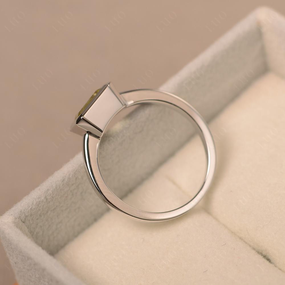 East West Emerald Cut Lemon Quartz Bezel Ring - LUO Jewelry