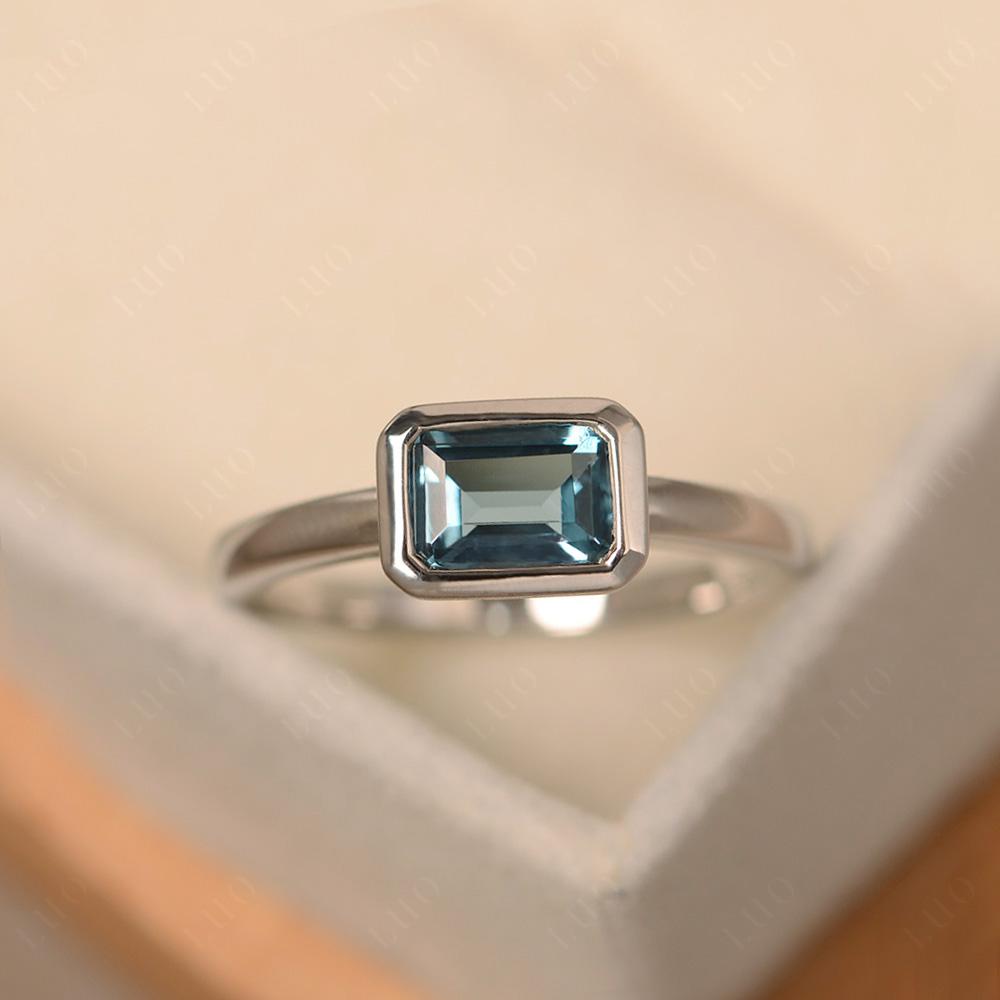 London Blue Topaz Bezel Emerald Cut Engagement Ring - LUO Jewelry