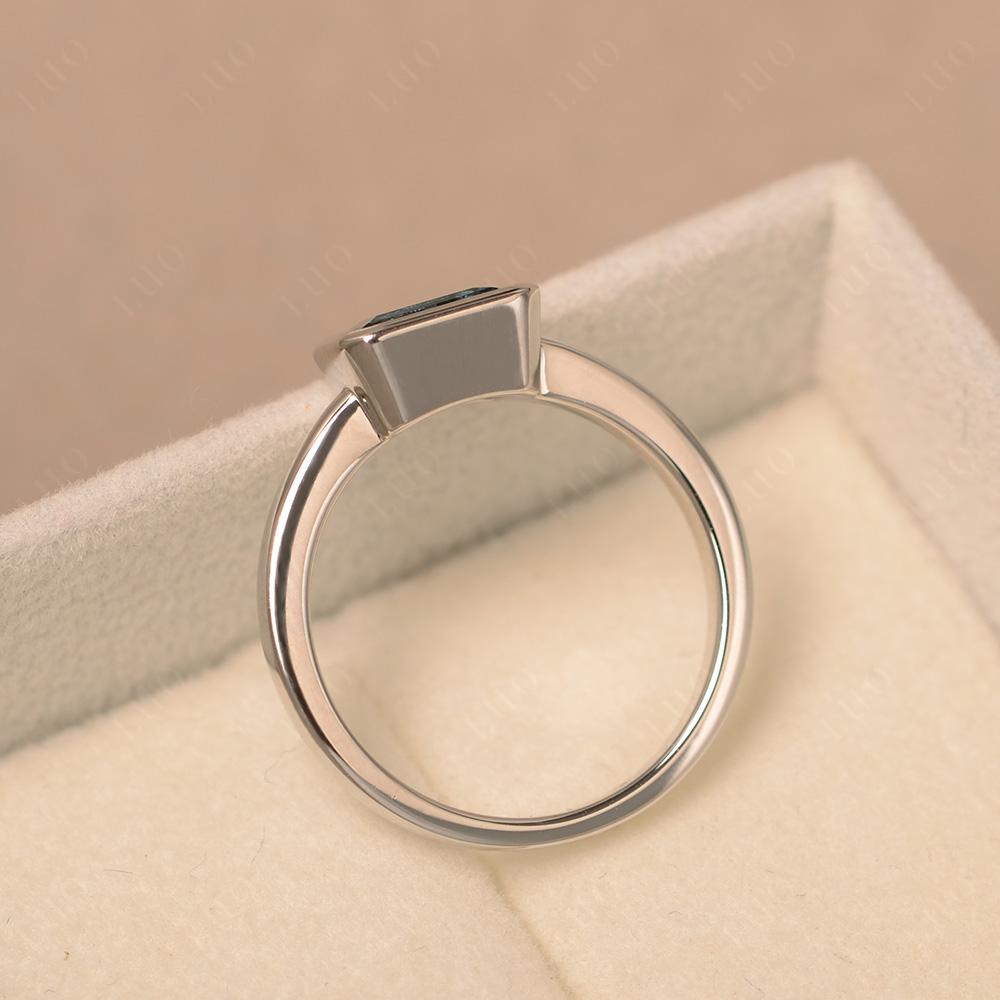 London Blue Topaz Bezel Emerald Cut Engagement Ring - LUO Jewelry