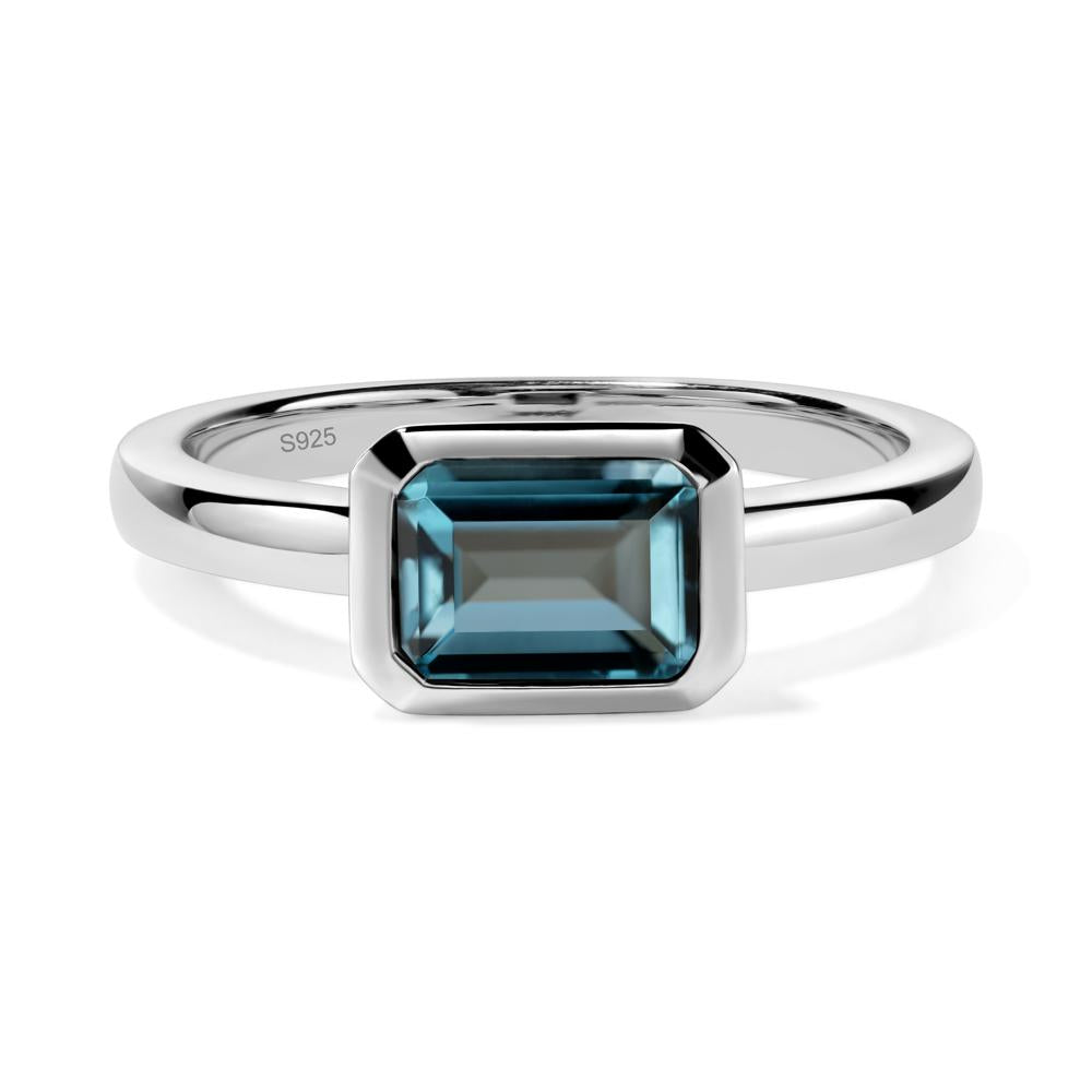 London Blue Topaz Bezel Emerald Cut Engagement Ring - LUO Jewelry #metal_sterling silver