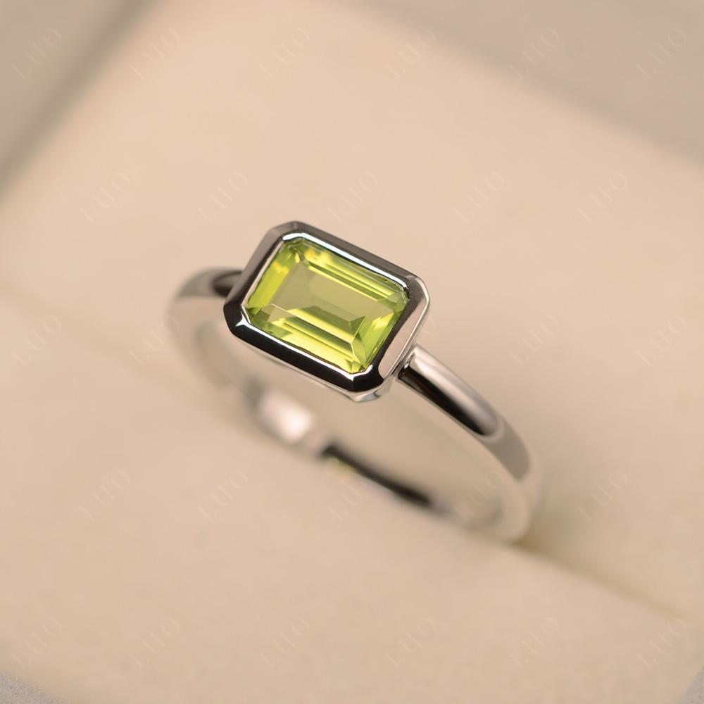 Peridot Bezel Emerald Cut Engagement Ring - LUO Jewelry