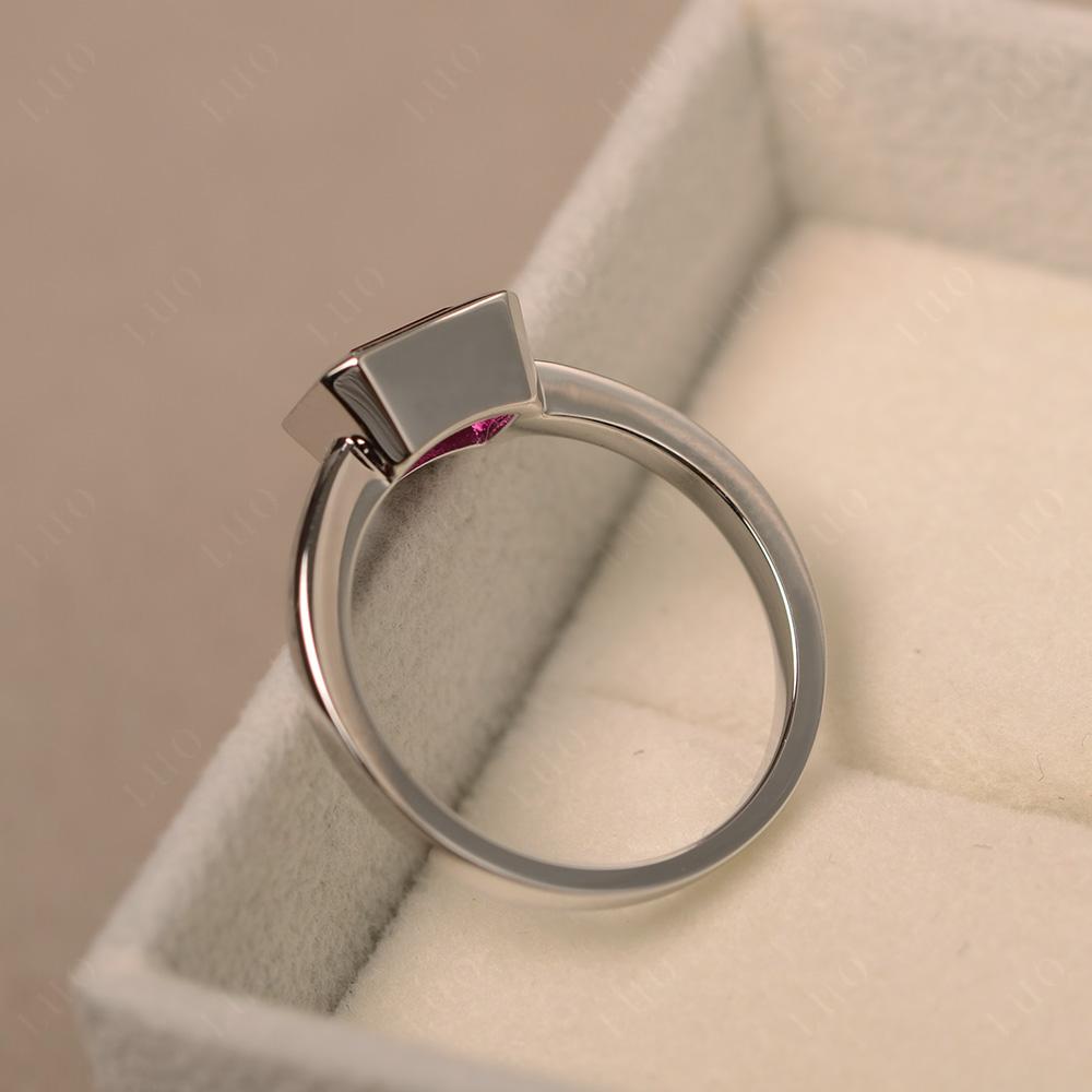 Ruby Bezel Emerald Cut Engagement Ring - LUO Jewelry