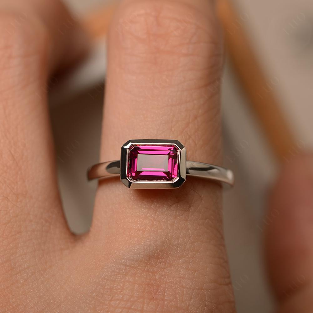 Ruby Bezel Emerald Cut Engagement Ring - LUO Jewelry