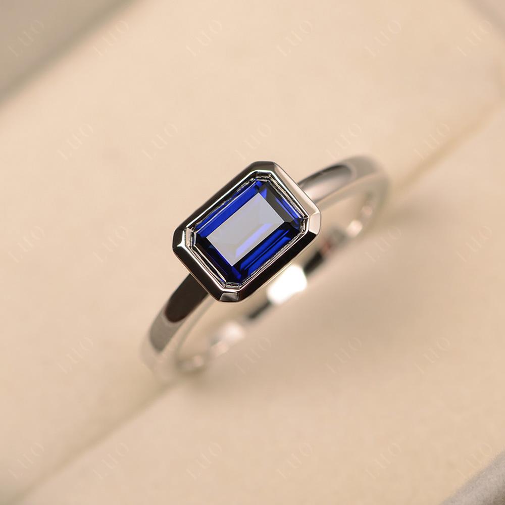 East West Emerald Cut Sapphire Bezel Ring - LUO Jewelry