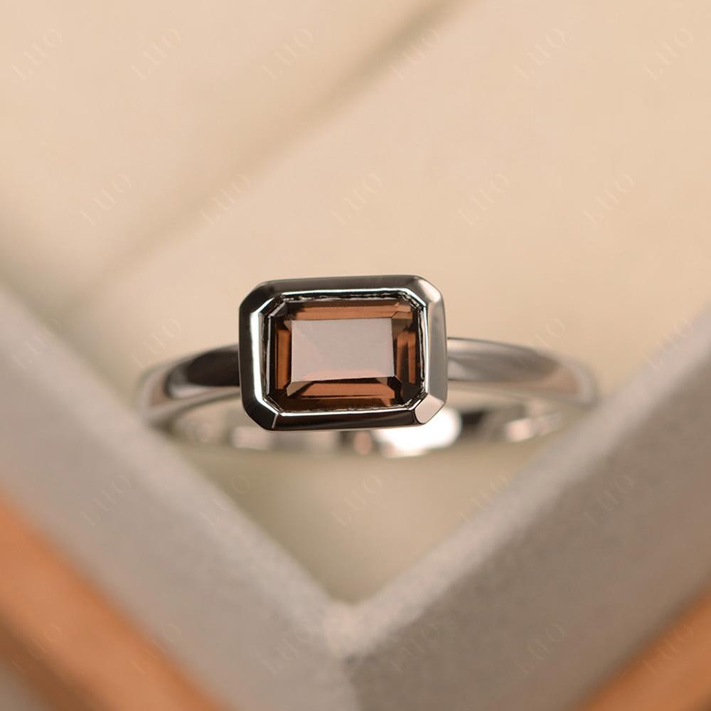 Smoky Quartz Bezel Emerald Cut Engagement Ring - LUO Jewelry