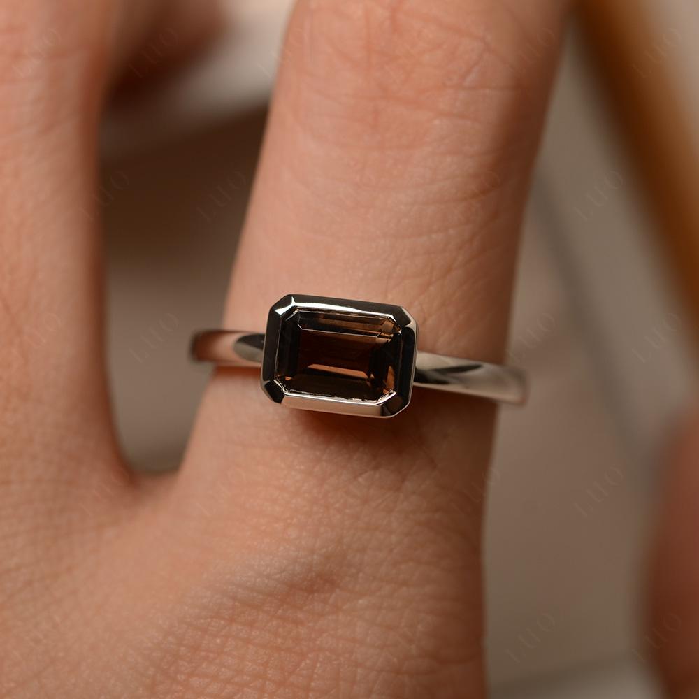 Smoky Quartz Bezel Emerald Cut Engagement Ring - LUO Jewelry