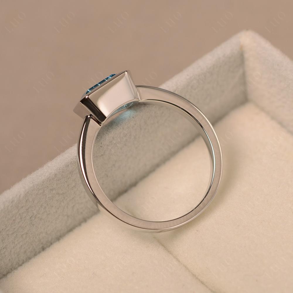East West Emerald Cut Swiss Blue Topaz Bezel Ring - LUO Jewelry