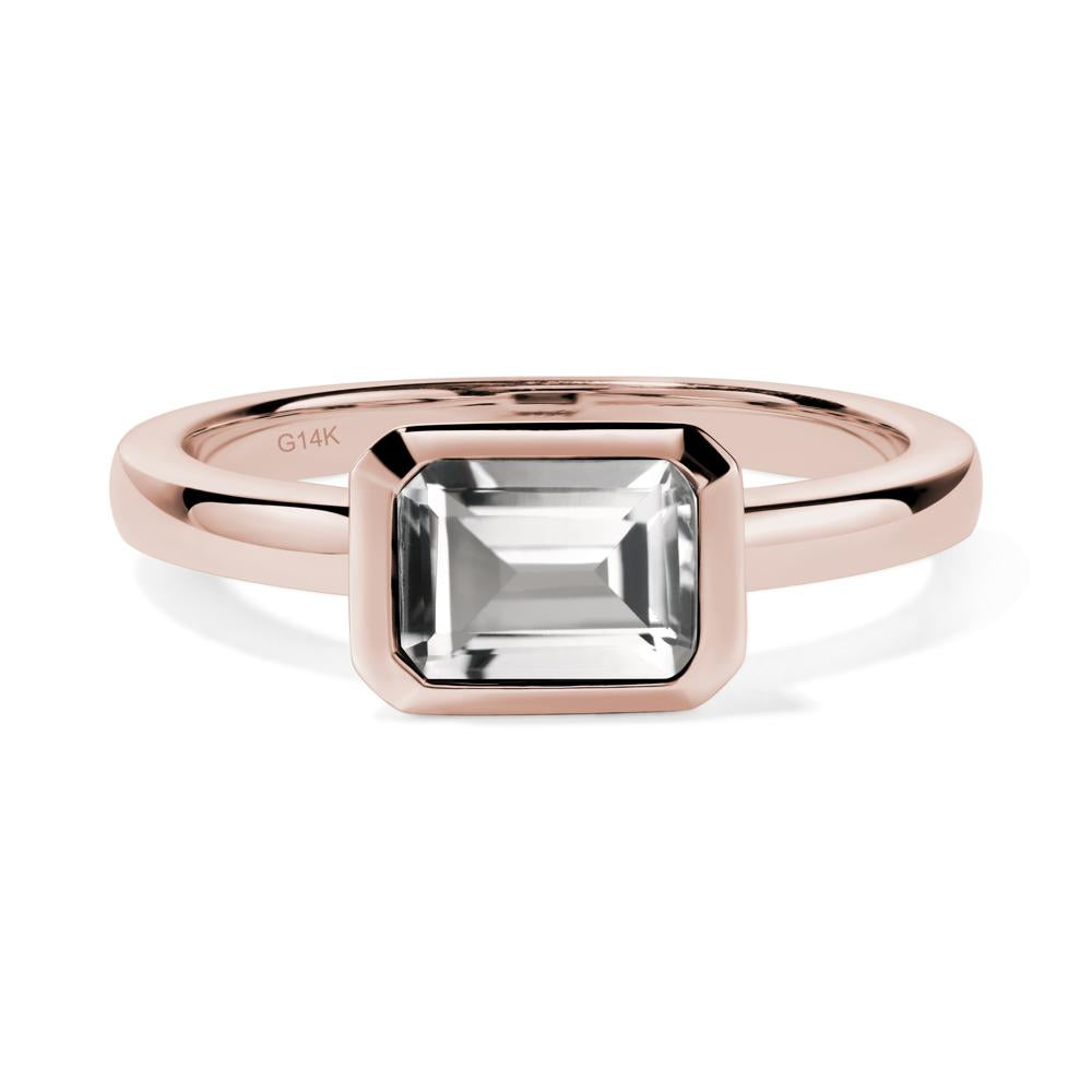 White Topaz Bezel Emerald Cut Engagement Ring - LUO Jewelry #metal_14k rose gold