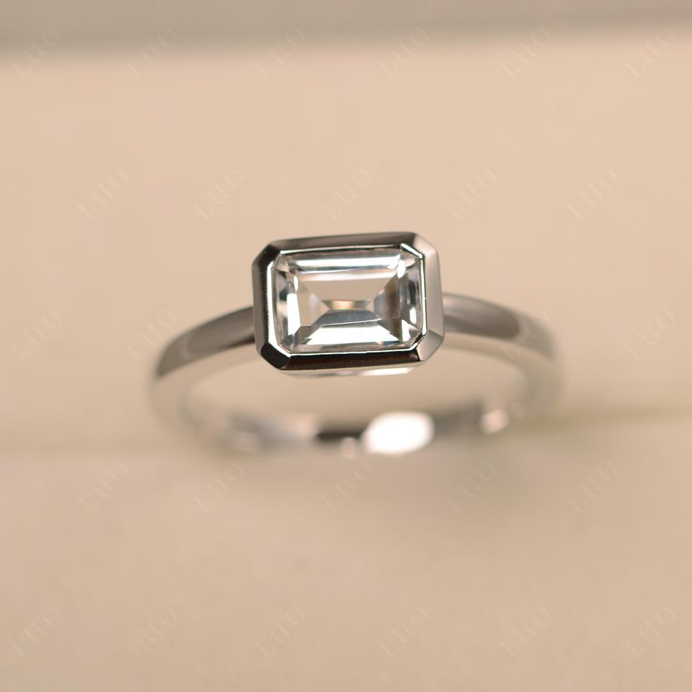 White Topaz Bezel Emerald Cut Engagement Ring - LUO Jewelry
