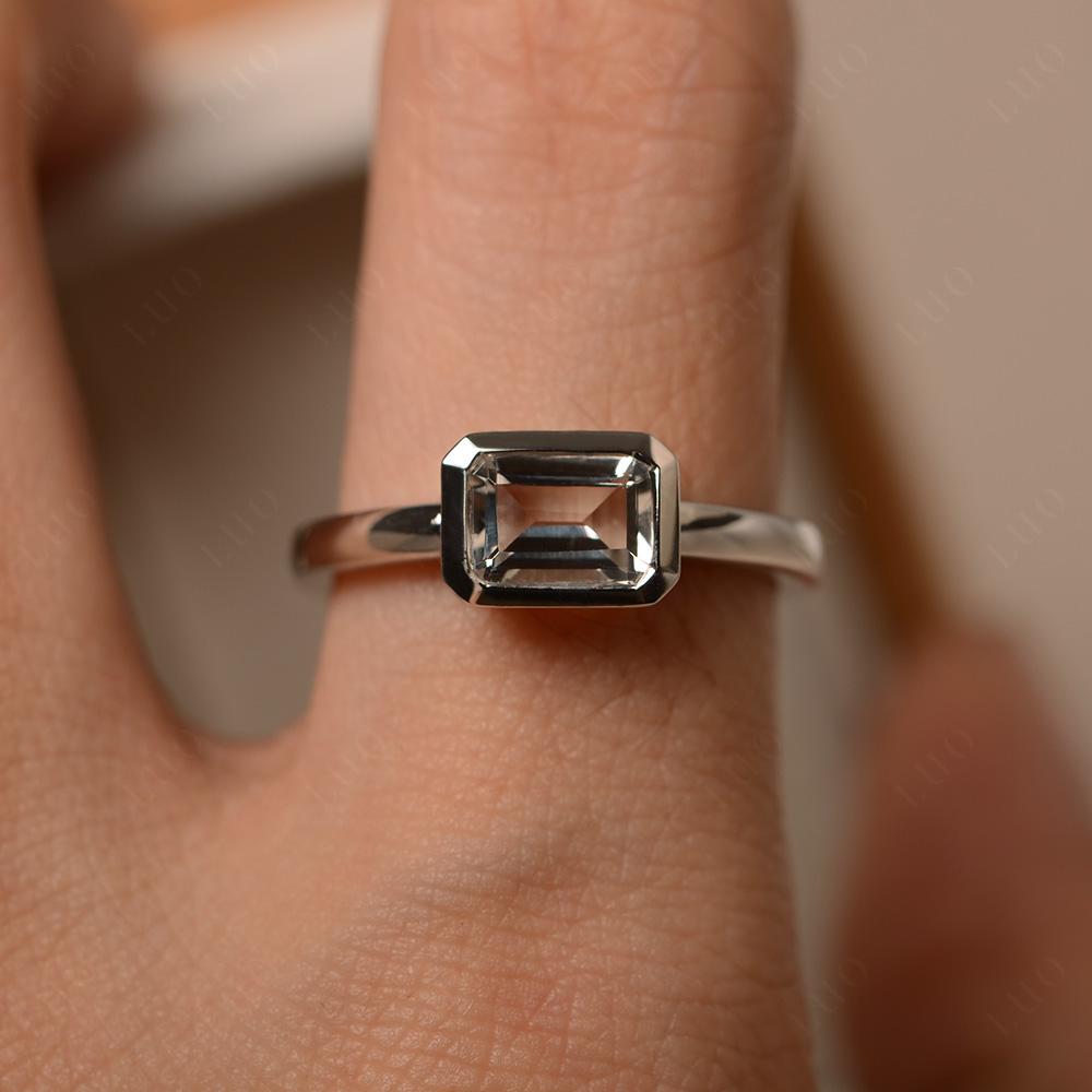 White Topaz Bezel Emerald Cut Engagement Ring - LUO Jewelry