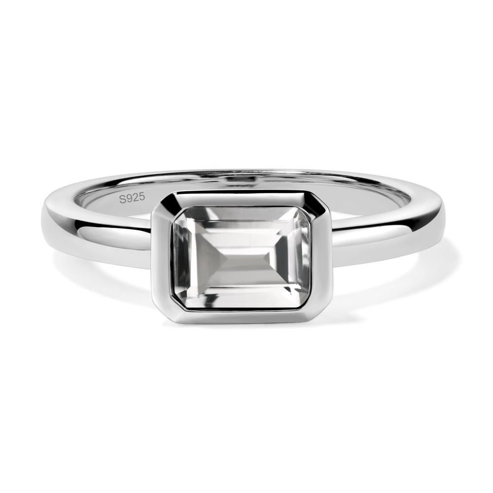 East West Emerald Cut White Topaz Bezel Ring - LUO Jewelry #metal_sterling silver