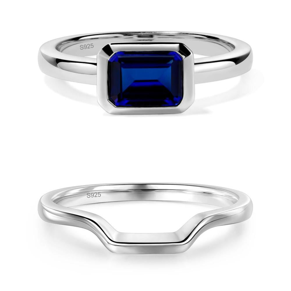 East West Emerald Cut Sapphire Bezel Ring - LUO Jewelry #metal_xxxxx