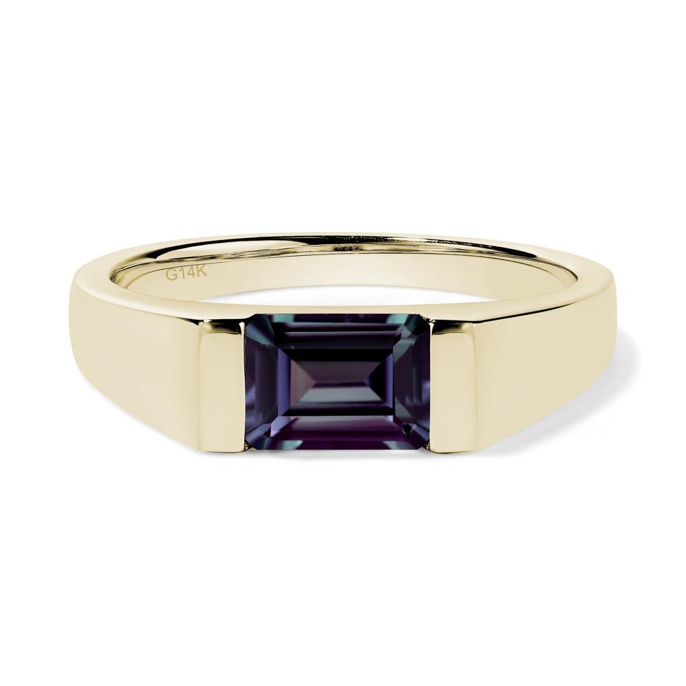 Horizontal Lab Grown Alexandrite Gender Neutral Ring - LUO Jewelry #metal_14k yellow gold