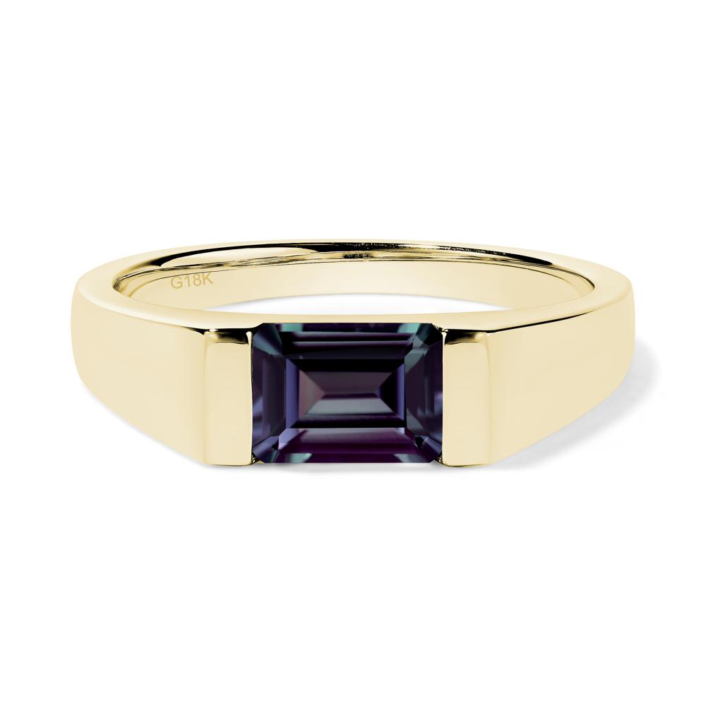 Horizontal Lab Grown Alexandrite Gender Neutral Ring - LUO Jewelry #metal_18k yellow gold
