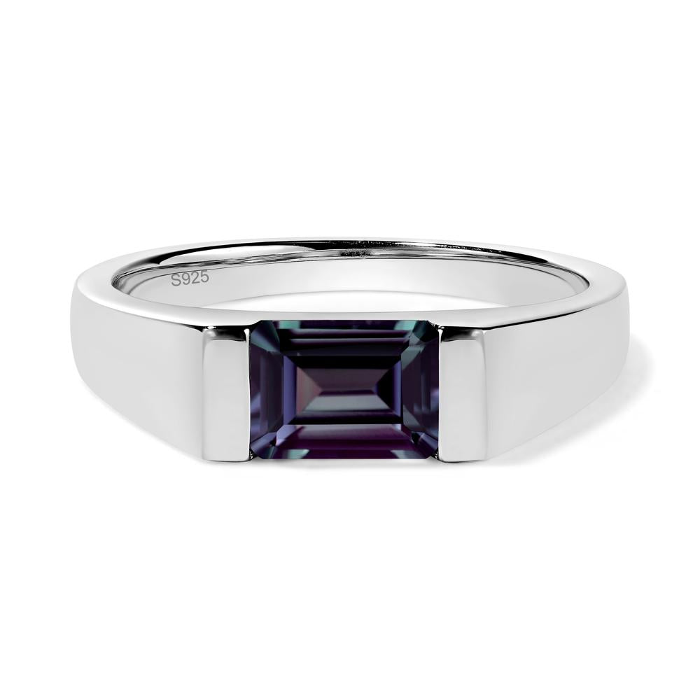 Horizontal Lab Grown Alexandrite Gender Neutral Ring - LUO Jewelry #metal_sterling silver
