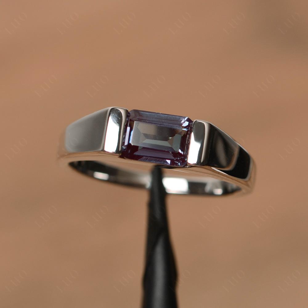 Horizontal Lab Grown Alexandrite Gender Neutral Ring - LUO Jewelry