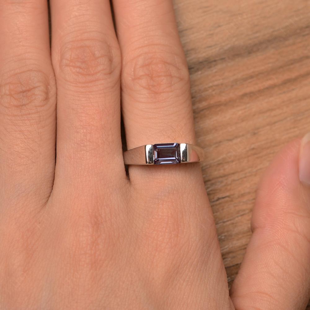 Horizontal Lab Grown Alexandrite Gender Neutral Ring - LUO Jewelry