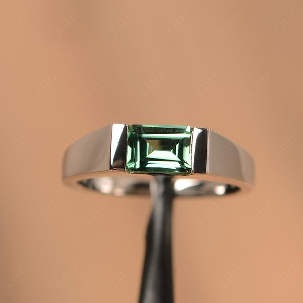 Horizontal Lab Green Sapphire Gender Neutral Ring - LUO Jewelry