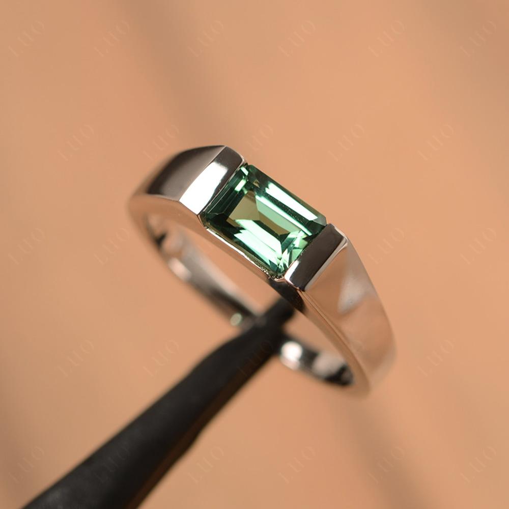 Horizontal Lab Green Sapphire Gender Neutral Ring - LUO Jewelry
