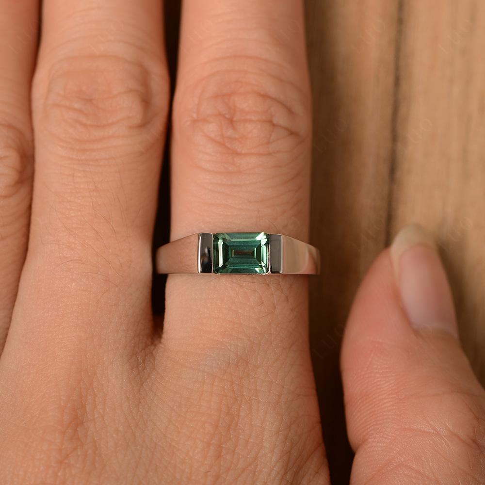 Horizontal Lab Green Sapphire Gender Neutral Ring - LUO Jewelry