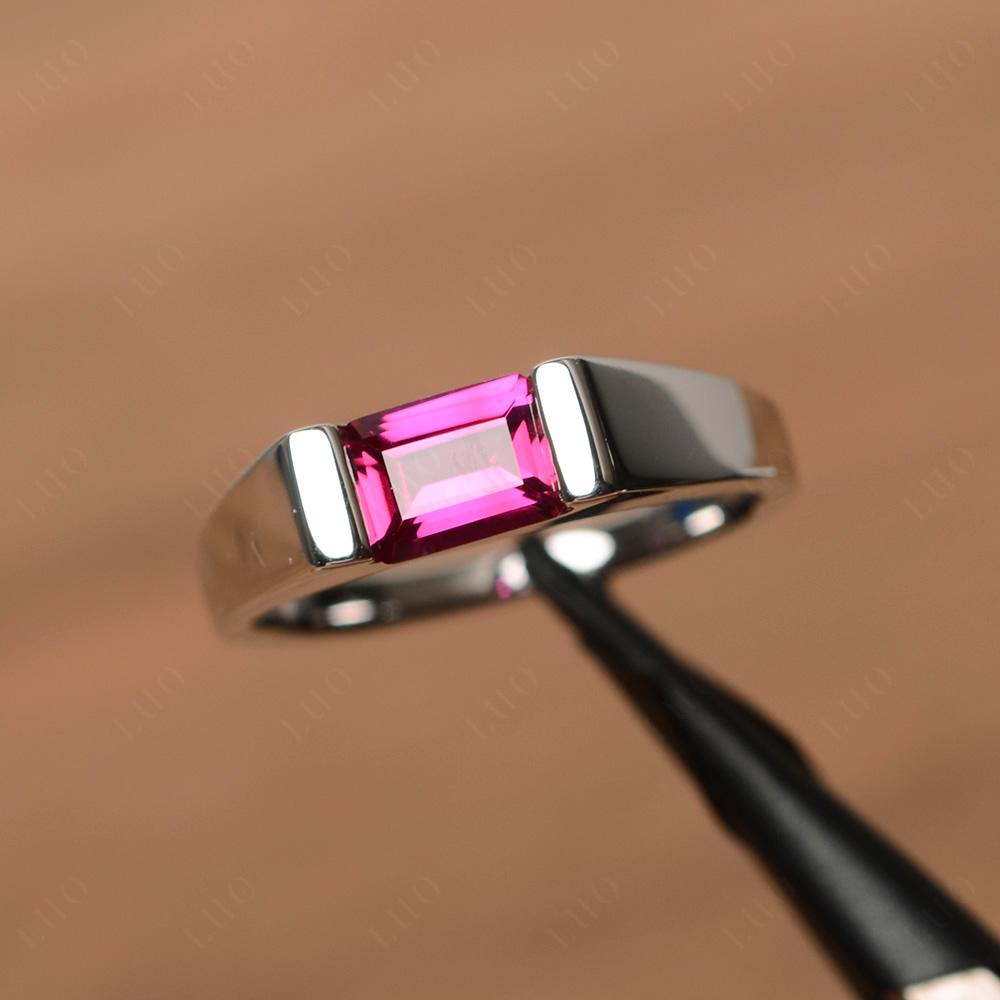 Horizontal Lab Created Ruby Gender Neutral Ring - LUO Jewelry