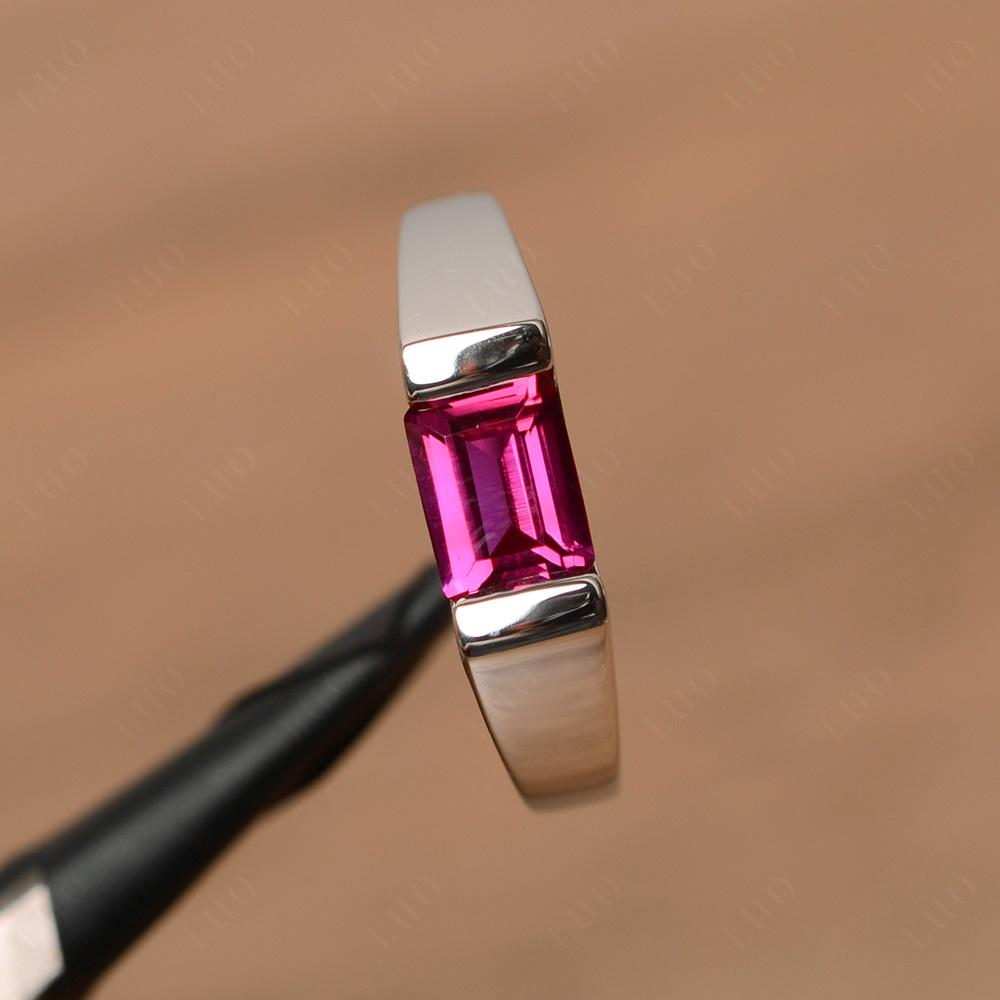 Horizontal Lab Created Ruby Gender Neutral Ring - LUO Jewelry