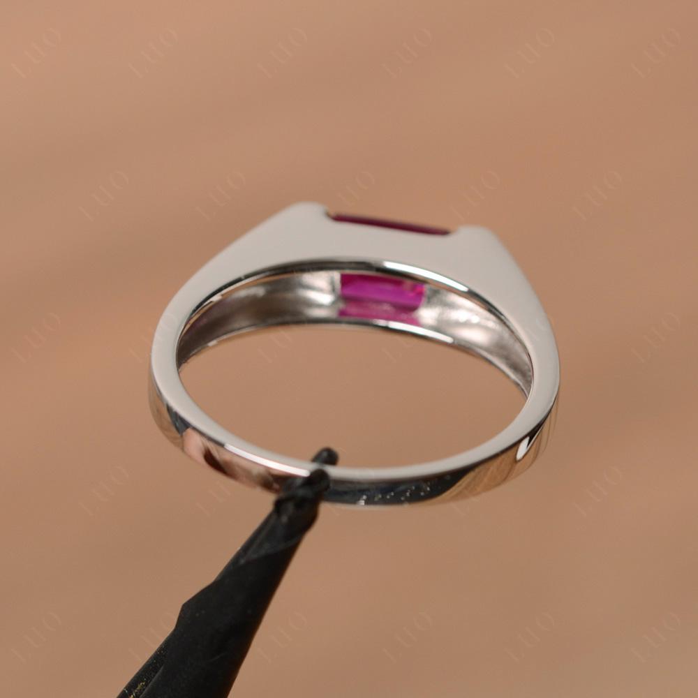 Horizontal Lab Created Ruby Gender Neutral Ring - LUO Jewelry