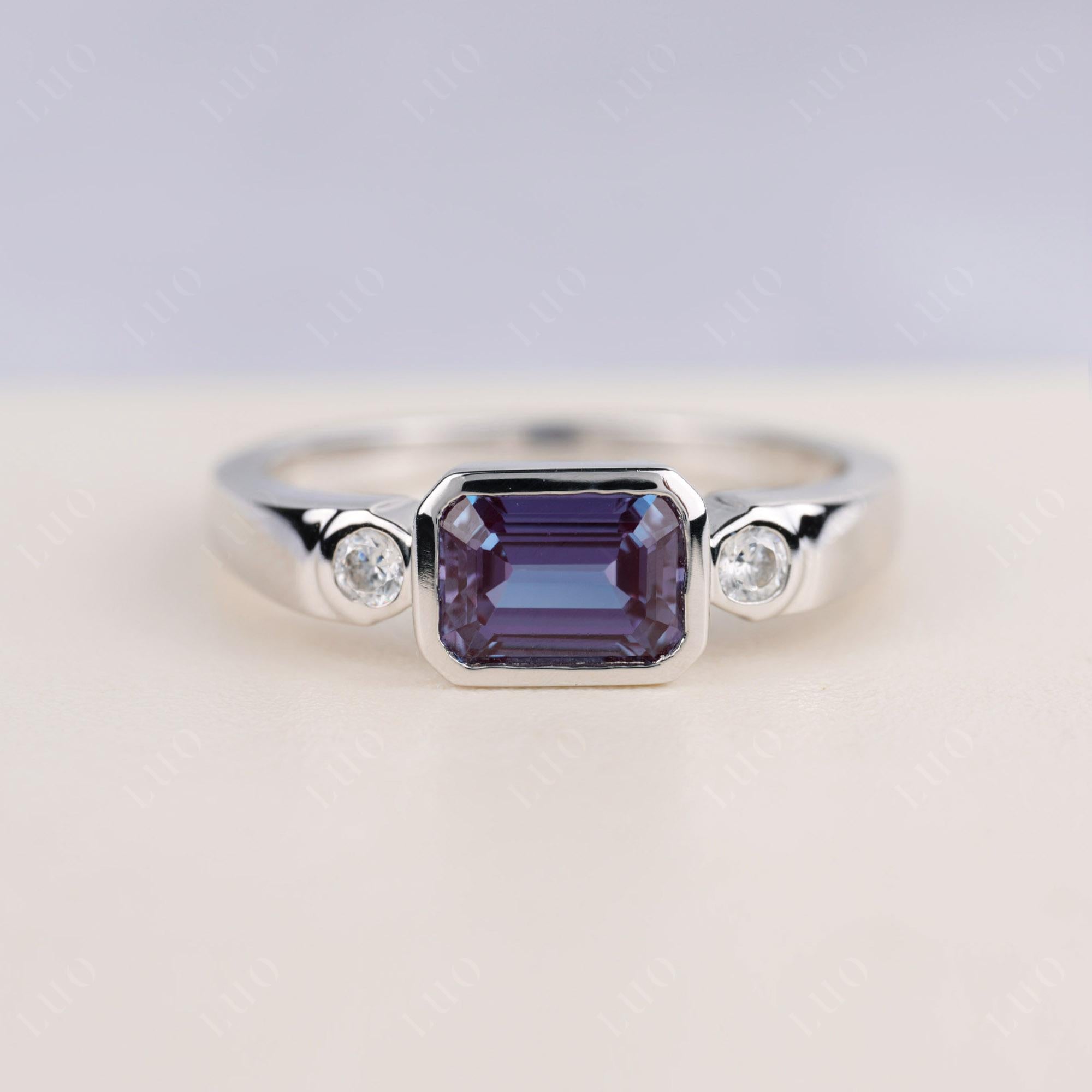 Alexandrite Bezel Emerald Cut Ring - LUO Jewelry